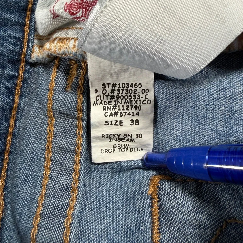 True Religion Ricky Jeans Men 38(FITS 37x28) Blue Relaxed Straight Drop Top Blue